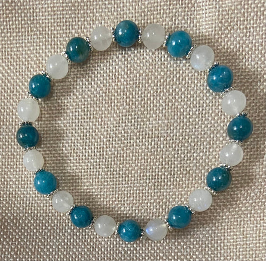 Apatite and Blue Flash Moonstone Bracelet