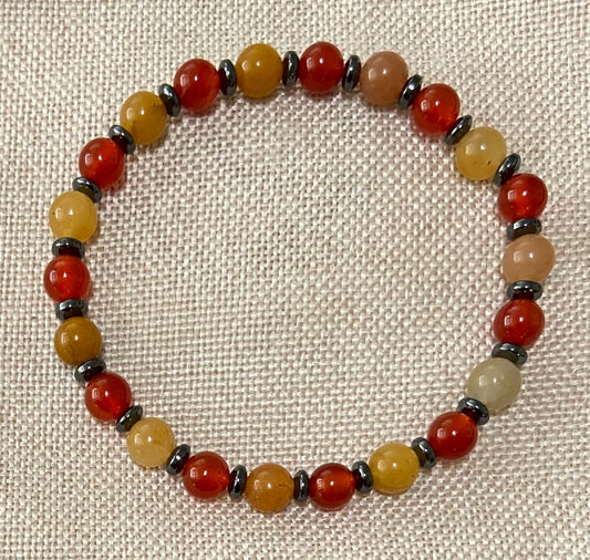 Carnelian, Quartzite and Hematite Bracelet