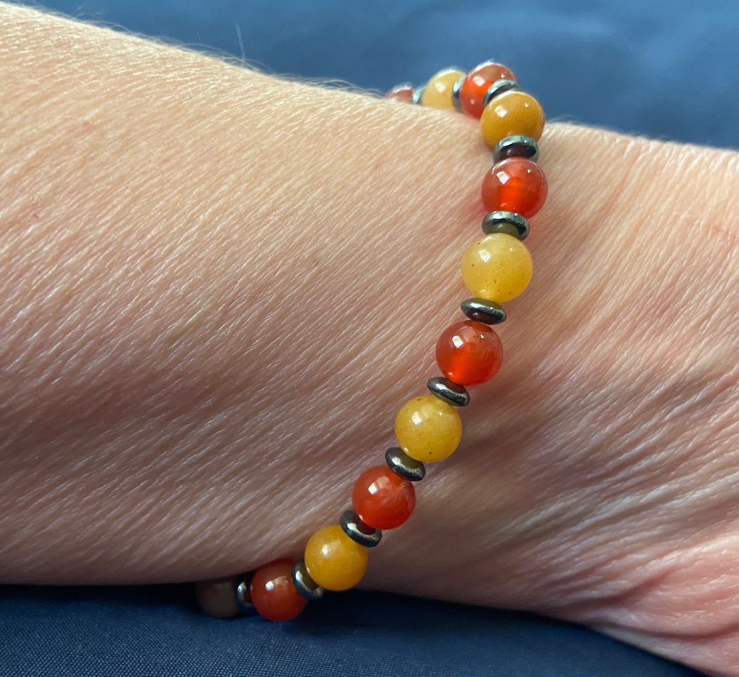 Carnelian, Quartzite and Hematite Bracelet